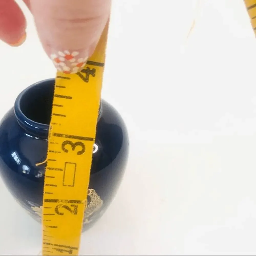 Vintage Cobalt Blue Peacock Bud Vase‎ Gold Floral Ceramic Small Decorative 3 IN